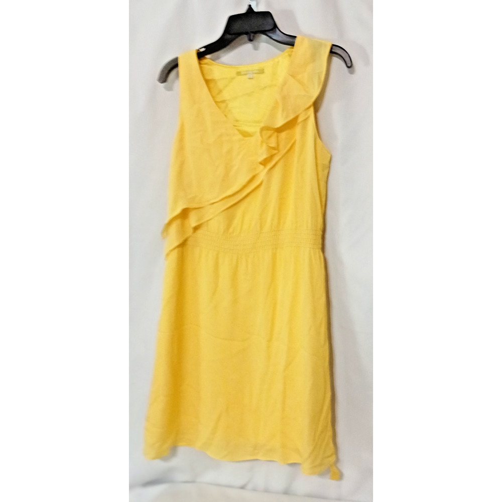 Cheery Bright Yellow Lined V-Neck Knee Length Dress - Size Med Chic Pullover